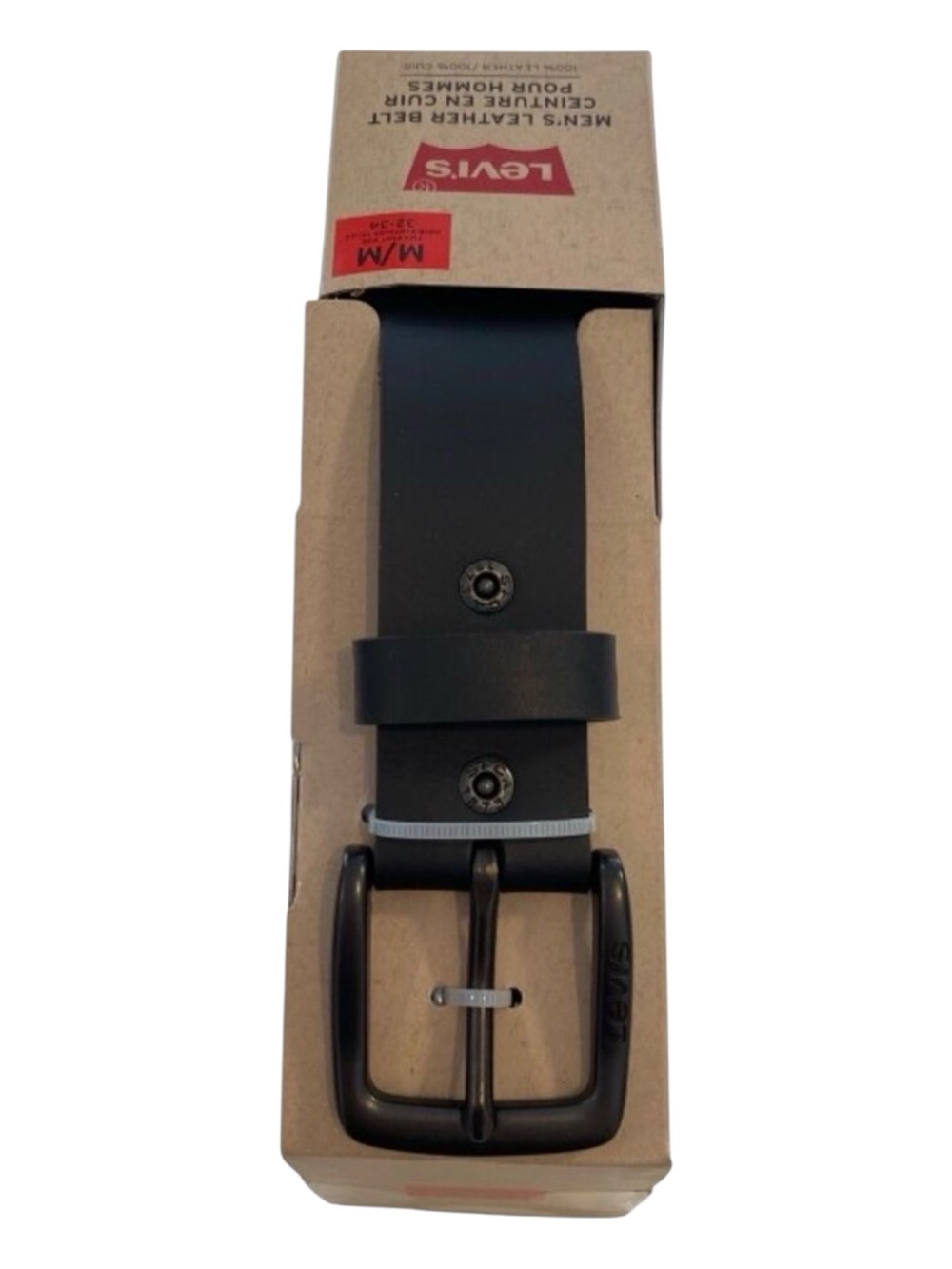 Levis Mens Leather Belt Black M/Medium 32-34 Adjustable Buckle Genuine Leather